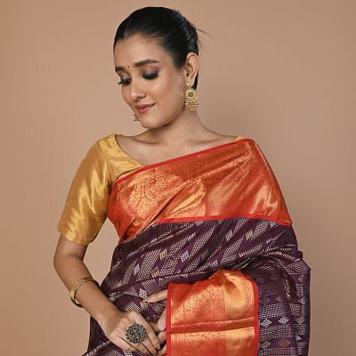 Kanchipuram Silk Brocade Burgundy Saree