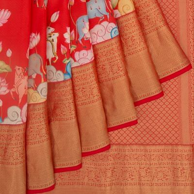 Buy Elegant Pure Organza Silk Saree with Pichwai Print at Rs. 15.99 online  from Royal Export Organza Sarees Wholesale : RE2737