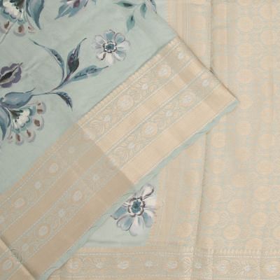 Chiniya Silk Floral Printed Pastel Blue Saree