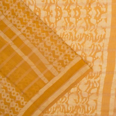 Chanderi Silk Batik Printed And Lines Mustard Yellow Saree