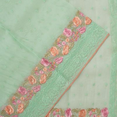 Organza Floral Embroidery Butta Sea Green Saree