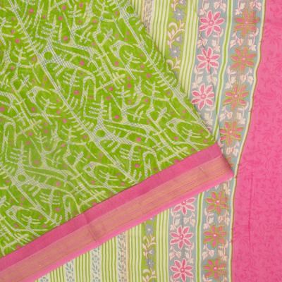 Chanderi Silk Batik Printed Green Saree