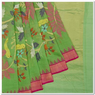 Ponduru Handspun Cotton All Over Jamdani Green Saree