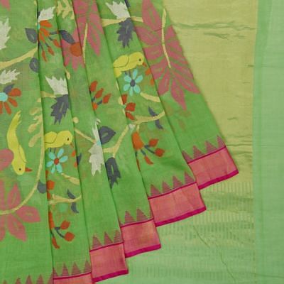 Ponduru Handspun Cotton All Over Jamdani Green Saree