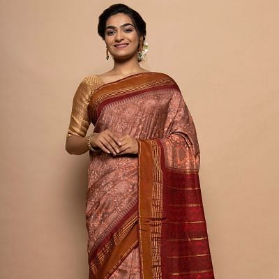 Satin Floral Printed White Saree