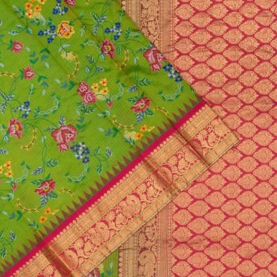 Kota Silk Embroidery Jaal Parrot Green Saree With Kanchi Border