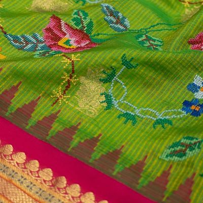 Kota Silk Embroidery Jaal Parrot Green Saree With Kanchi Border