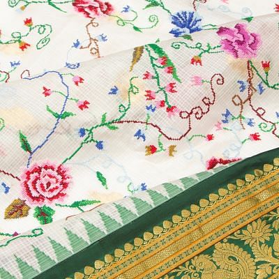 Kota Soft Silk Embroidery White Saree