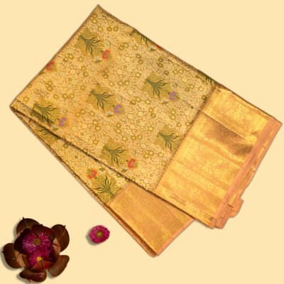 Kanchipuram Silk Tissue Brocade Gold Saree