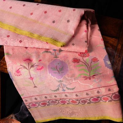 Banarasi Cotton Jamdani Butta Baby Pink Saree