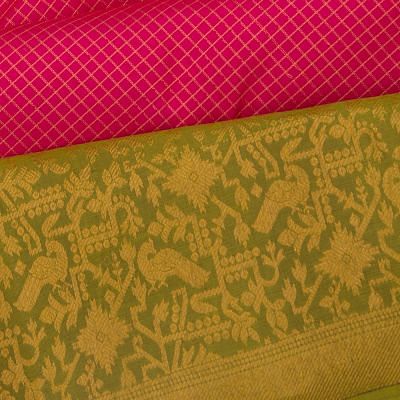 Kanchipuram Silk Checks Pink Saree