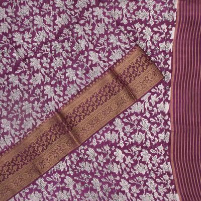 Chanderi Silk Floral Printed Purple Saree