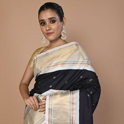 Gadwal Silk Butta Dark Blue Saree