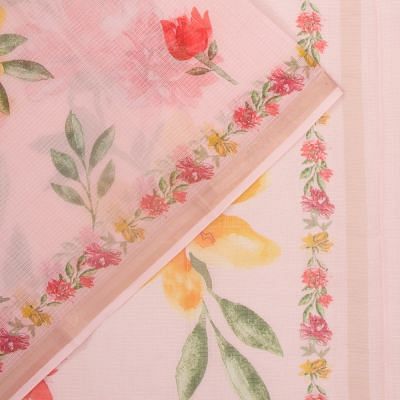 Kota Soft Silk Floral Printed Baby Pink Saree
