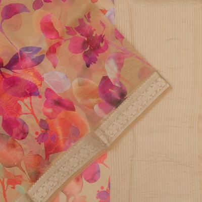 Organza Floral Printed Cream Saree