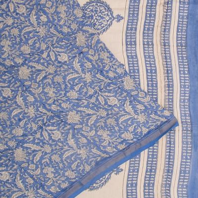 Chanderi Cotton Floral Printed Blue Saree