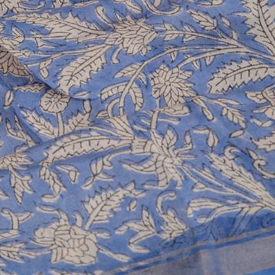 Chanderi Cotton Floral Printed Blue Saree