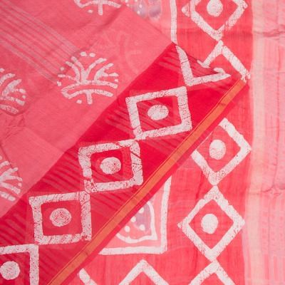 Chanderi Silk Batik Printed Pink Saree