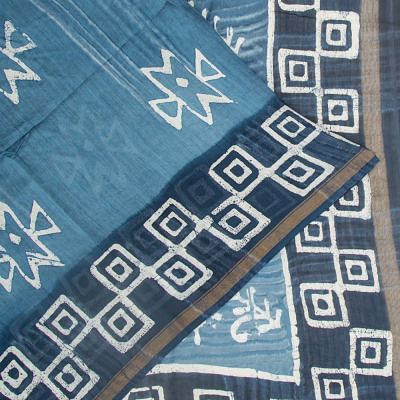 Chanderi Silk Batik Printed Blue Saree
