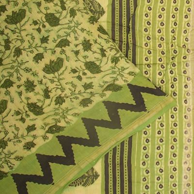 Chanderi Cotton Floral Printed Green Saree