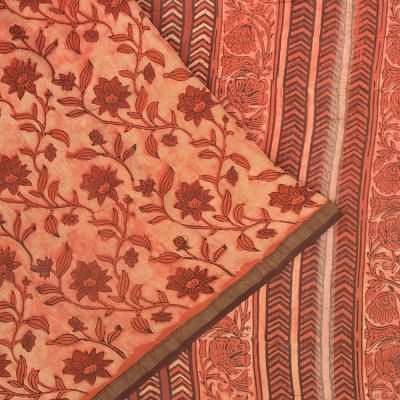 Chanderi Silk Floral Printed Orange Saree
