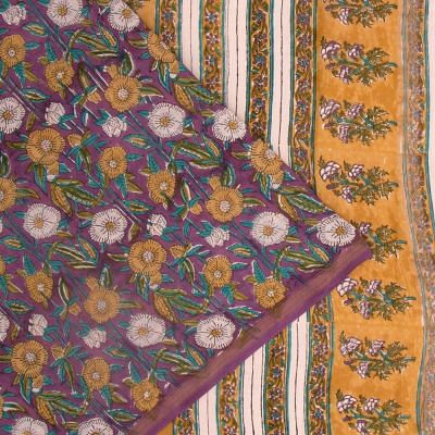 Chanderi Cotton Floral Printed Lilac Saree