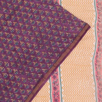 Chanderi Cotton Floral Printed Lilac Saree