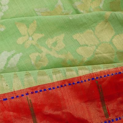 Handspun Cotton All Over Jamdani Pastel Green Saree With Paithani Border