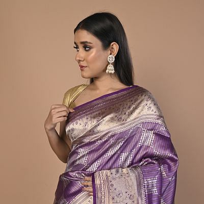 Yellow and Purple Designer Bandhani Gharchola Saree