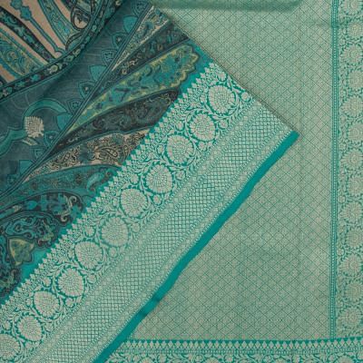 Tussar Printed And Butta Blue Saree