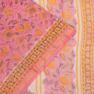 Chanderi Cotton Floral Printed Pink Saree