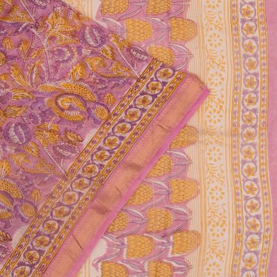 Chanderi Cotton Floral Printed Pink Saree