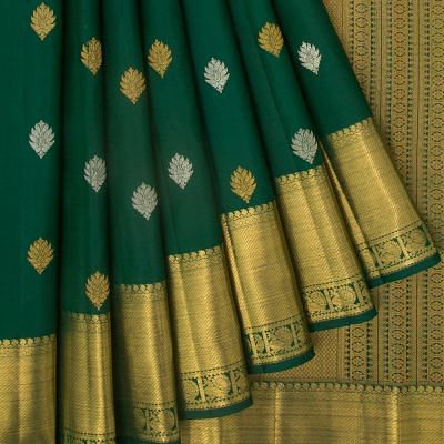 Kanchipuram Silk Butta Dark Green Saree
