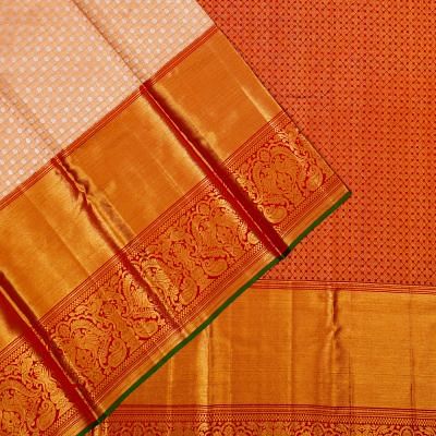 Kanchipuram Silk Checks And Butta Peach Saree