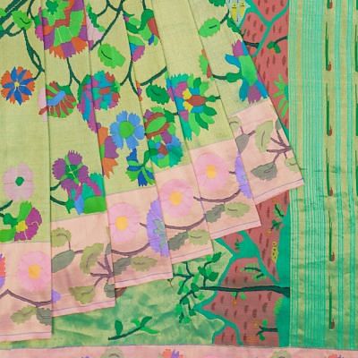 Paithani Silk Tissue All Over Jaal Green Saree