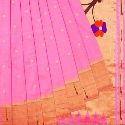 Paithani Silk Butta Pink Saree With Double Muniya Border