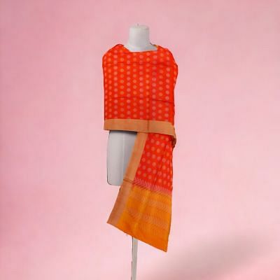 Maheshwari Silk Cotton Saree with Ganga Jamuna Border - Orange – Six Yards  Plus