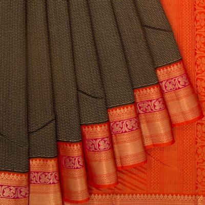 Kanchipuram Silk Zig Zag Lines Black Saree