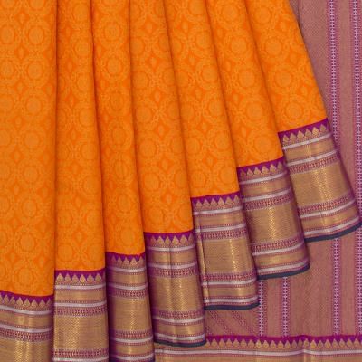 Kanchipuram Silk Brocade Orange Saree