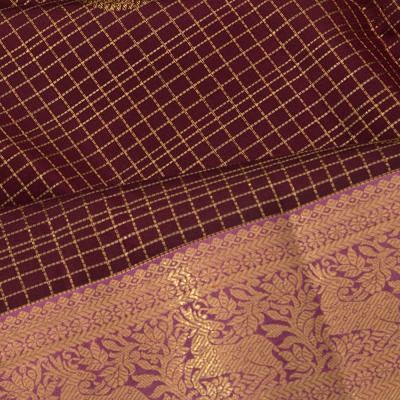 Kanchipuram Silk Checks And Butta Brown Saree