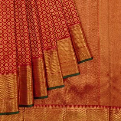 Kanchipuram Silk Criss Cross Checks And Butta Red Saree