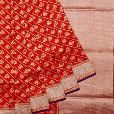 Banarasi Silk Diagonal Lines And Butta Red Saree