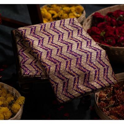 Banarasi Silk Zig Zag Lines Purple Saree