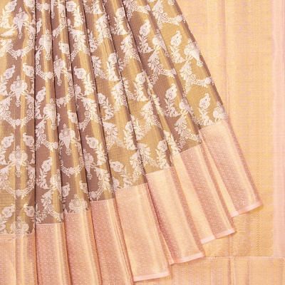 Kanchipuram Silk Tissue Brocade Brown Saree