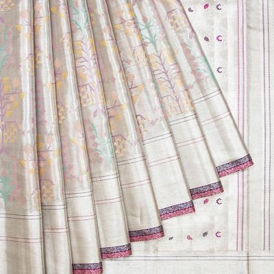 Kanchipuram Silk Tissue Brocade Silver Saree