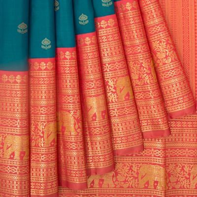 Kanchipuram Silk Butta Teal Blue Saree