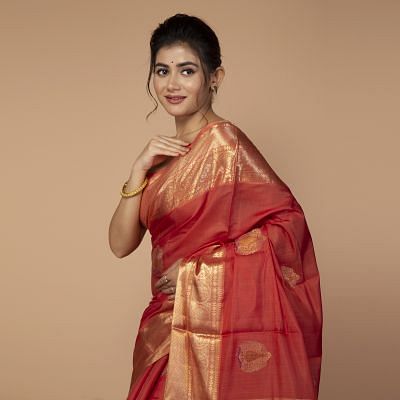 Kanchipuram Silk Butta Orange Saree