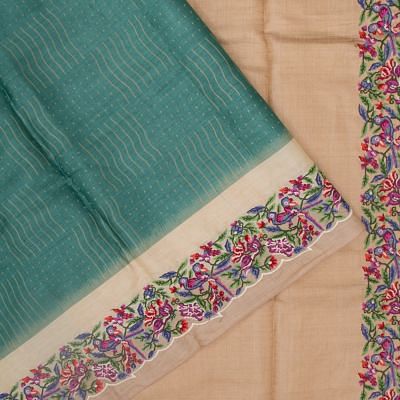 Tussar Brocade Teal Green Saree