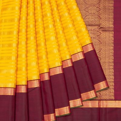Kanchipuram Silk Lines Brocade Yellow Saree