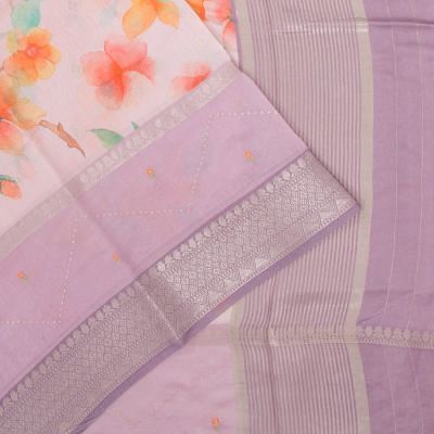 Chanderi Silk Floral Printed And Butta Lavender Saree